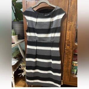 Calvin Klein  Sheath White Black Gray Striped Dress Size 8